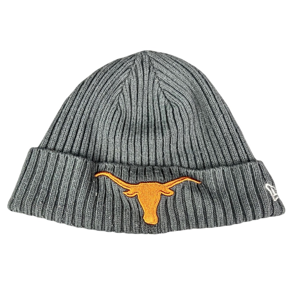 New Era Texas Longhorns Gray Ribbed Knit Fleece Lined Cuffed Beanie Hat NCAA